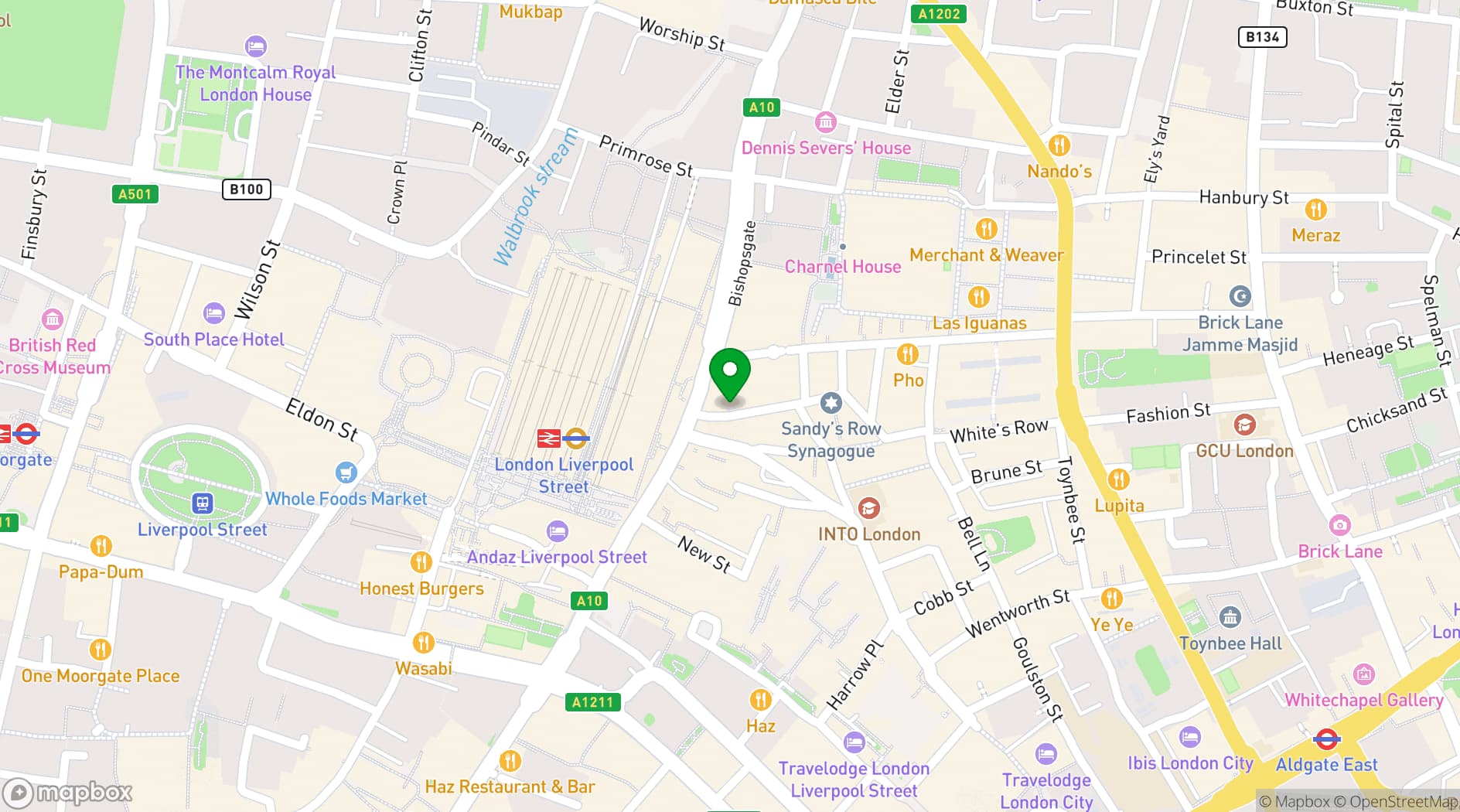 Map showing Bishopsgate Institute