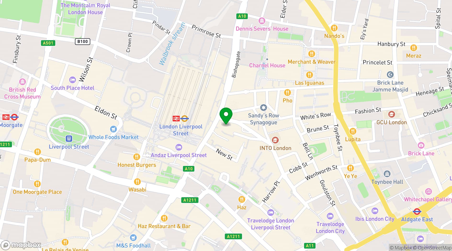Map showing Bishop's Vaults at Dirty Dicks