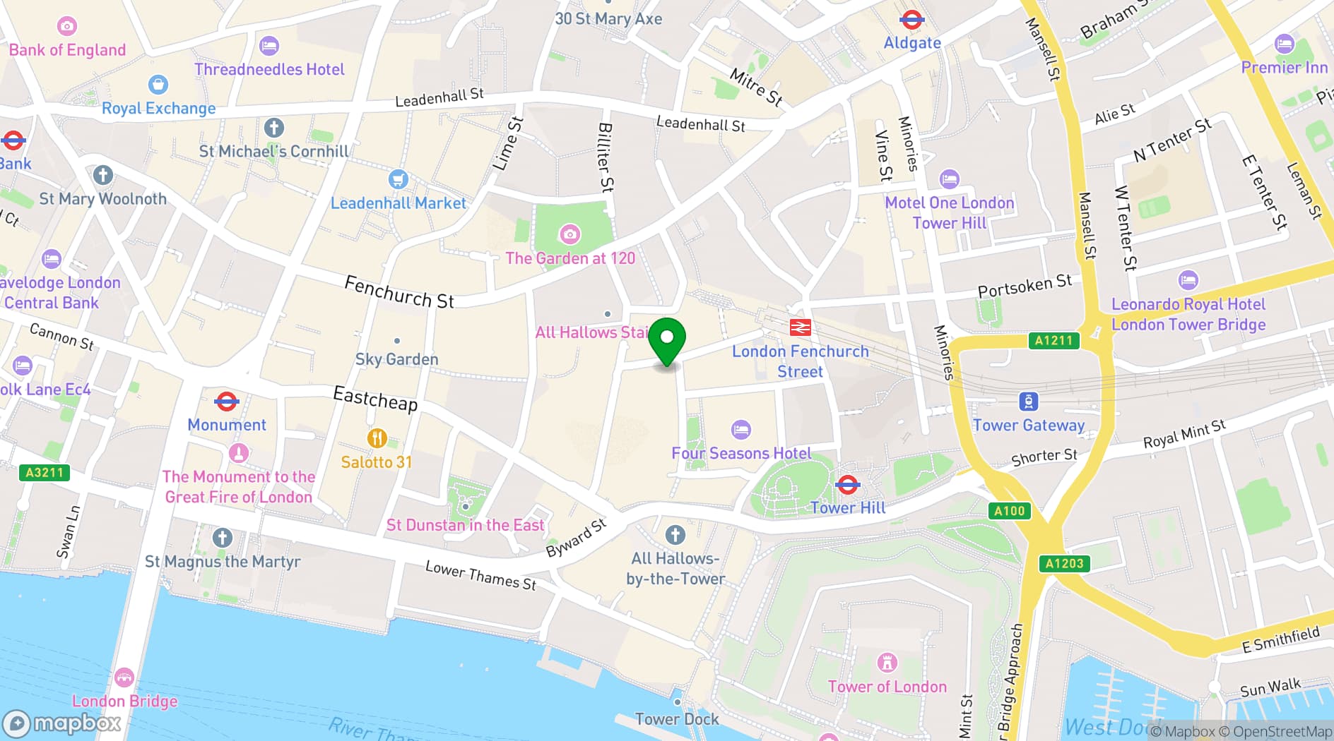 Map showing St Olave Church Hart Street