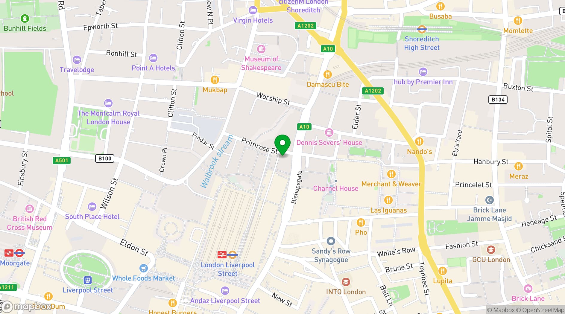 Map showing Huckletree Liverpool Street