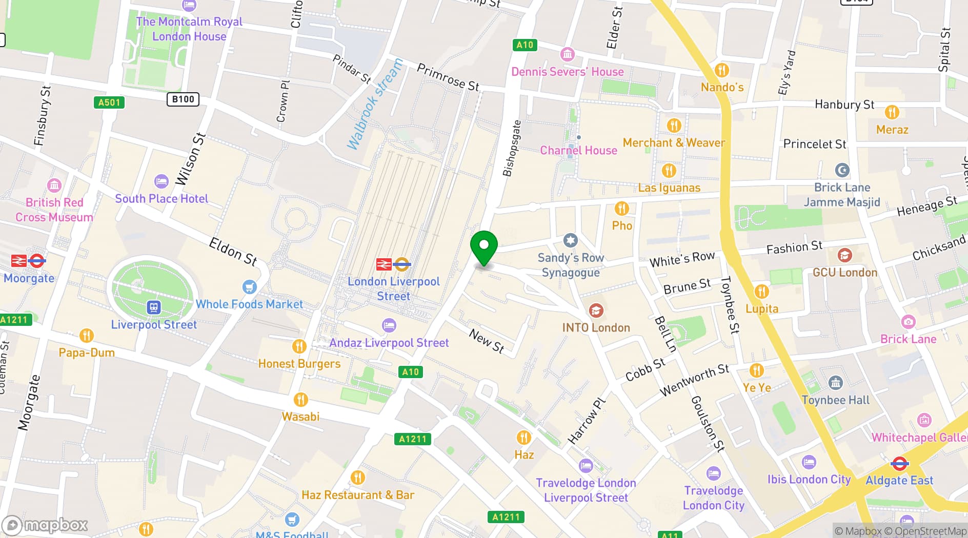 Map showing The Cocktail Club Liverpool Street