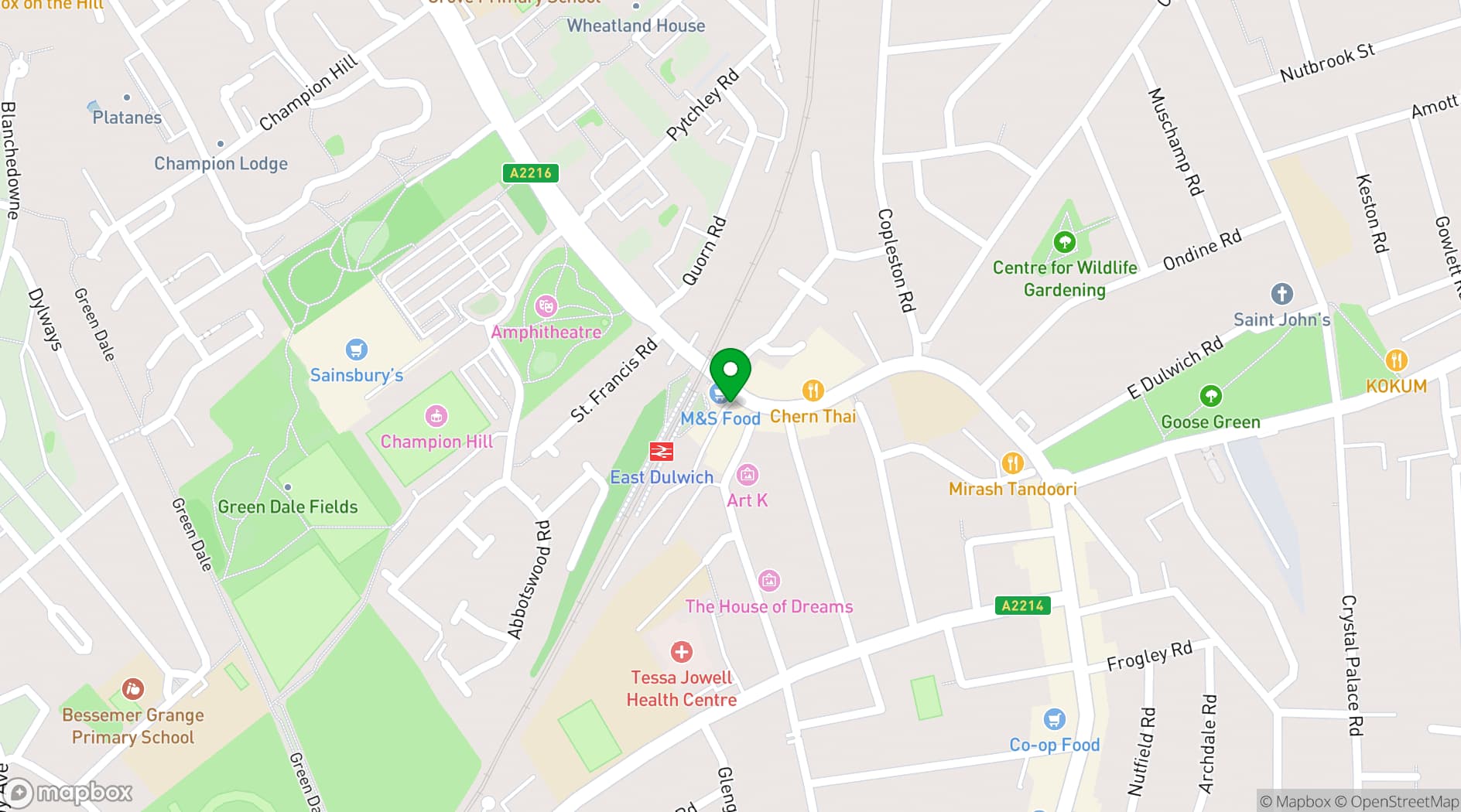 Map showing Grove Vale Library