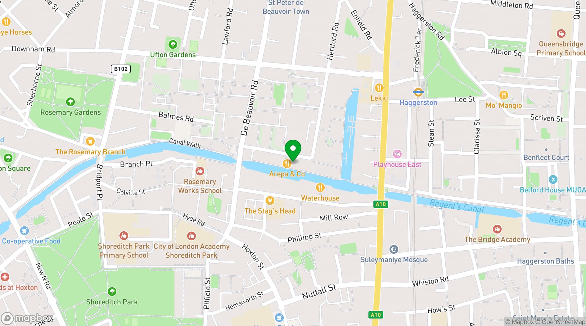 Map showing Arepa & Co - Haggerston - Venezuelan Restaurant