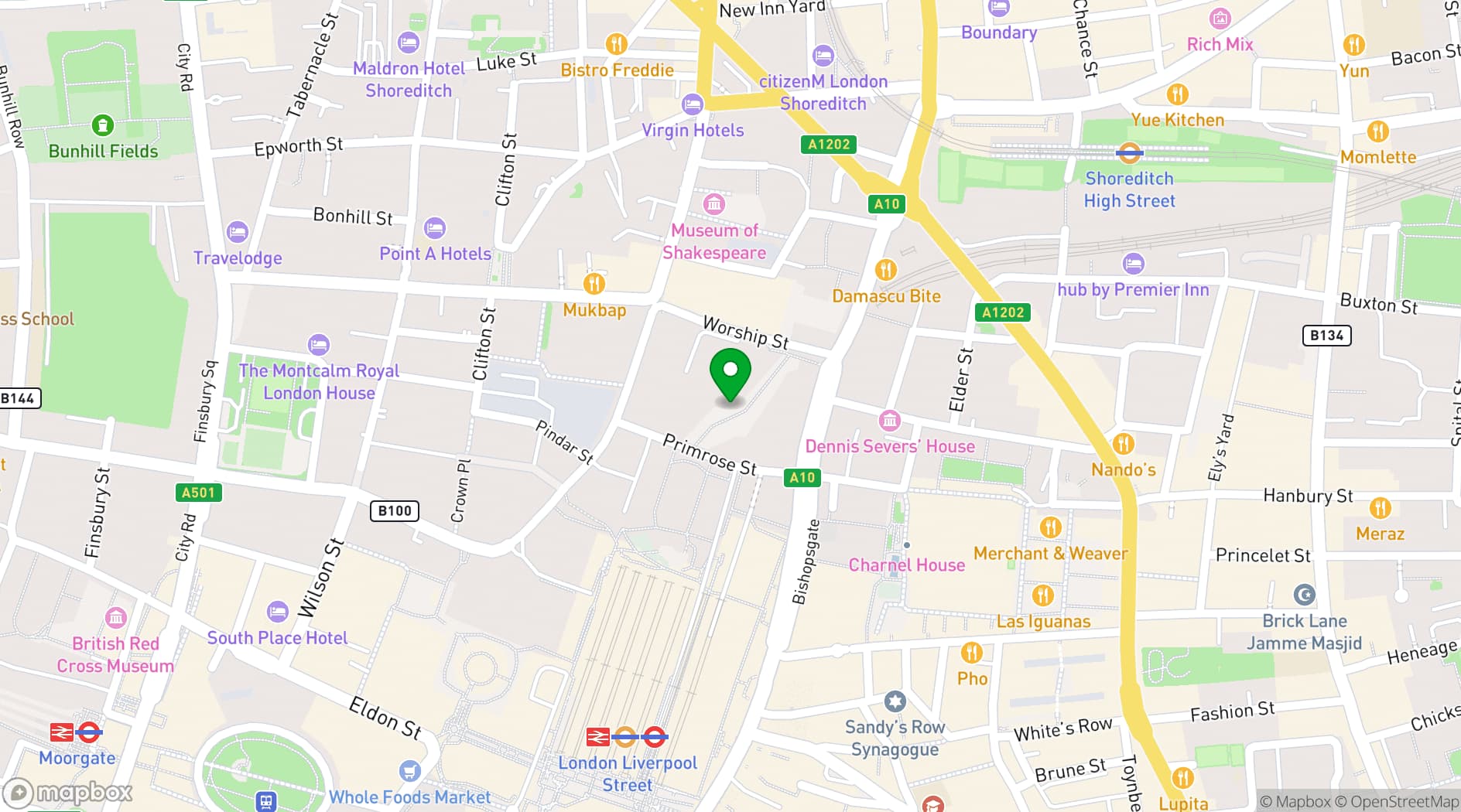 Map showing Broadgate Tower