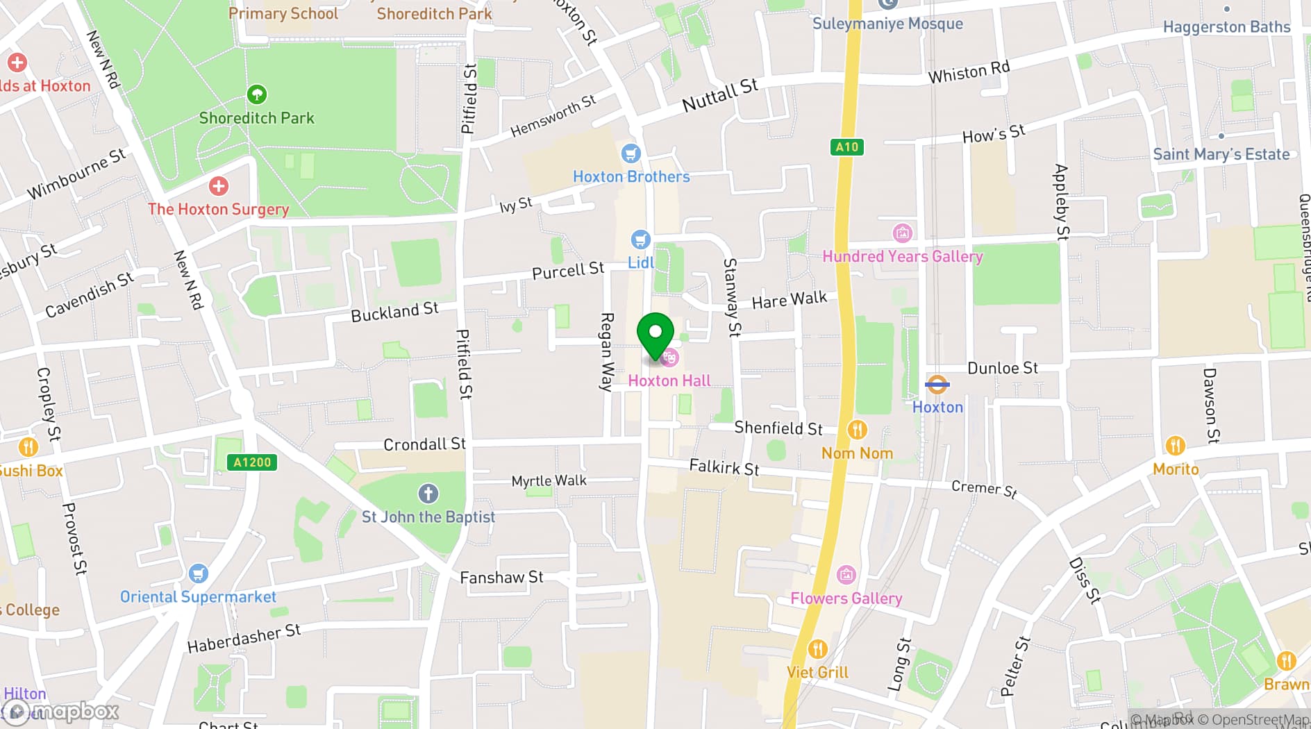 Map showing Hoxton Hall