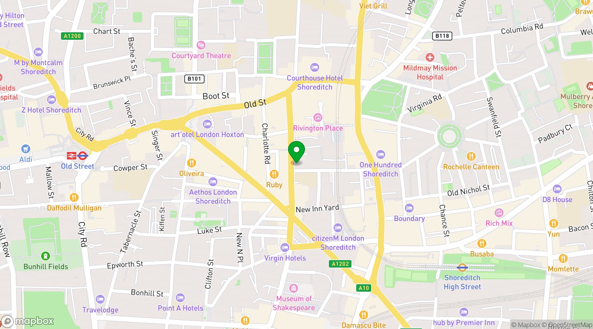 Map showing Simmons Shoreditch 