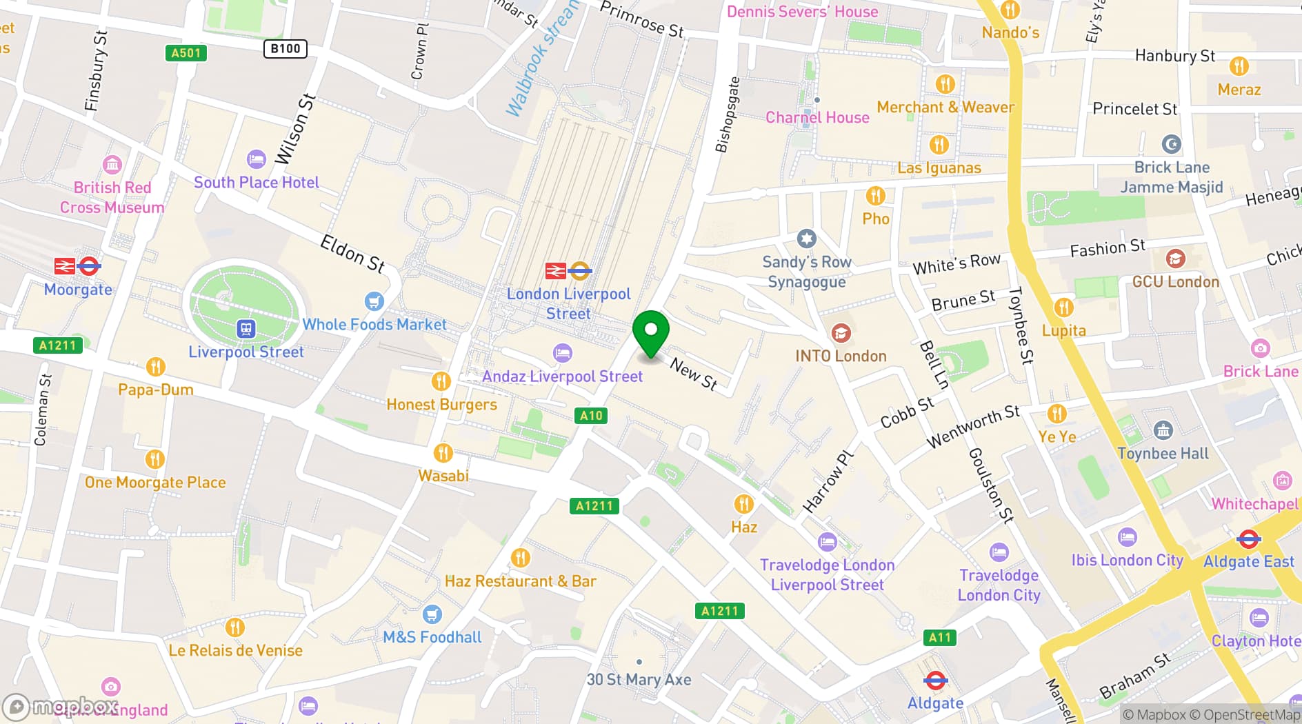 Map showing Liverpool Street Chop House