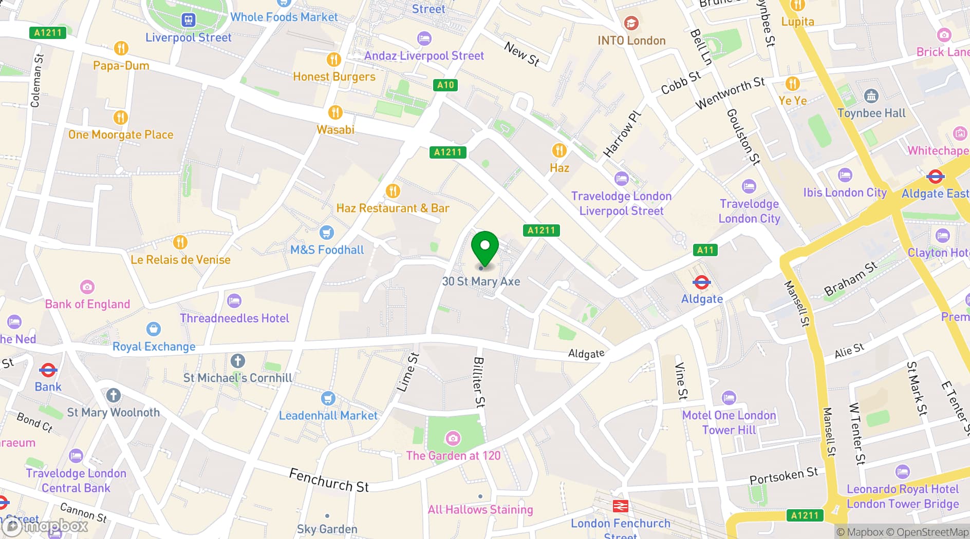 Map showing Searcys at the Gherkin