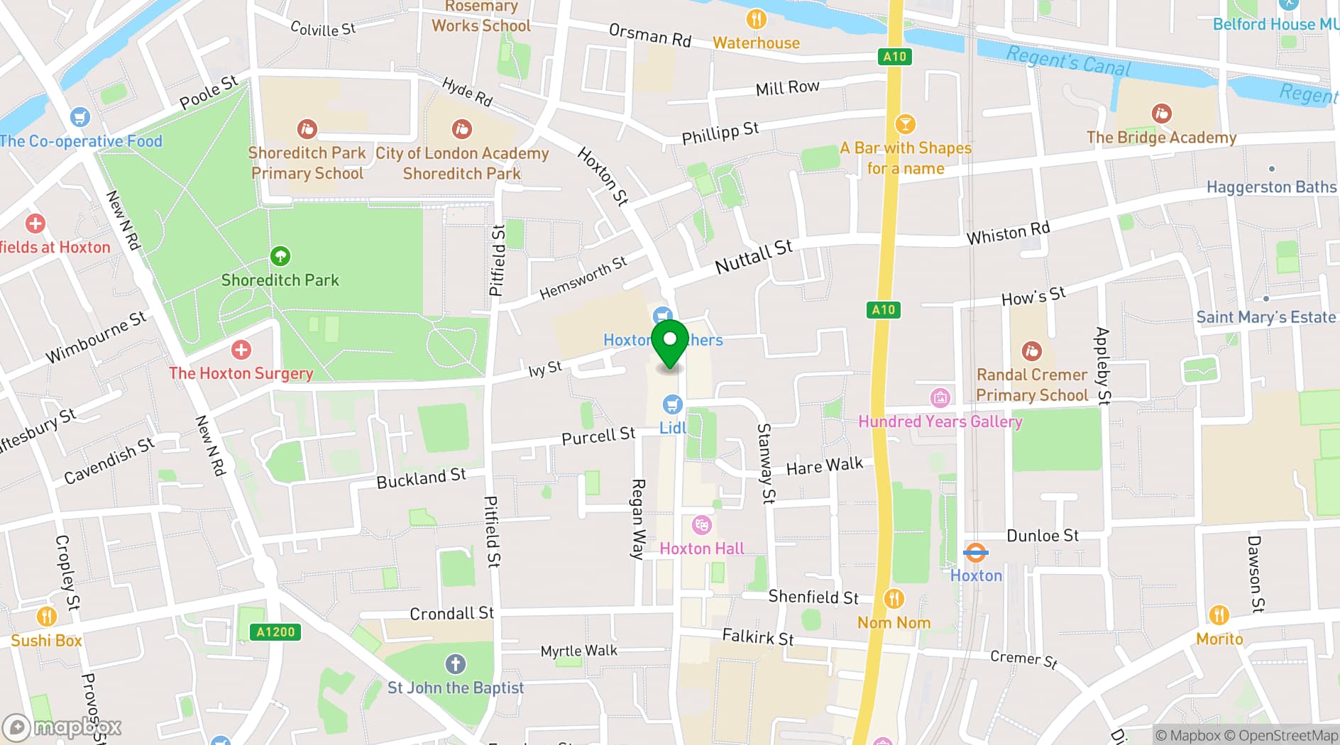 Map showing Andersons, Hoxton
