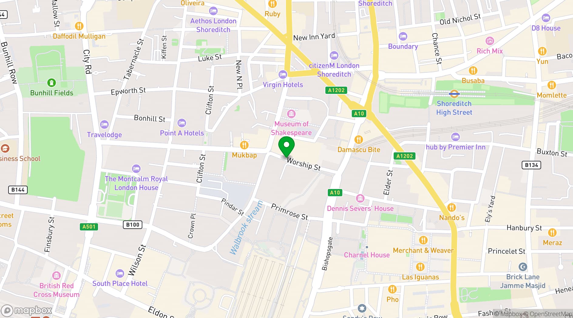 Map showing Immersive Gamebox Shoreditch