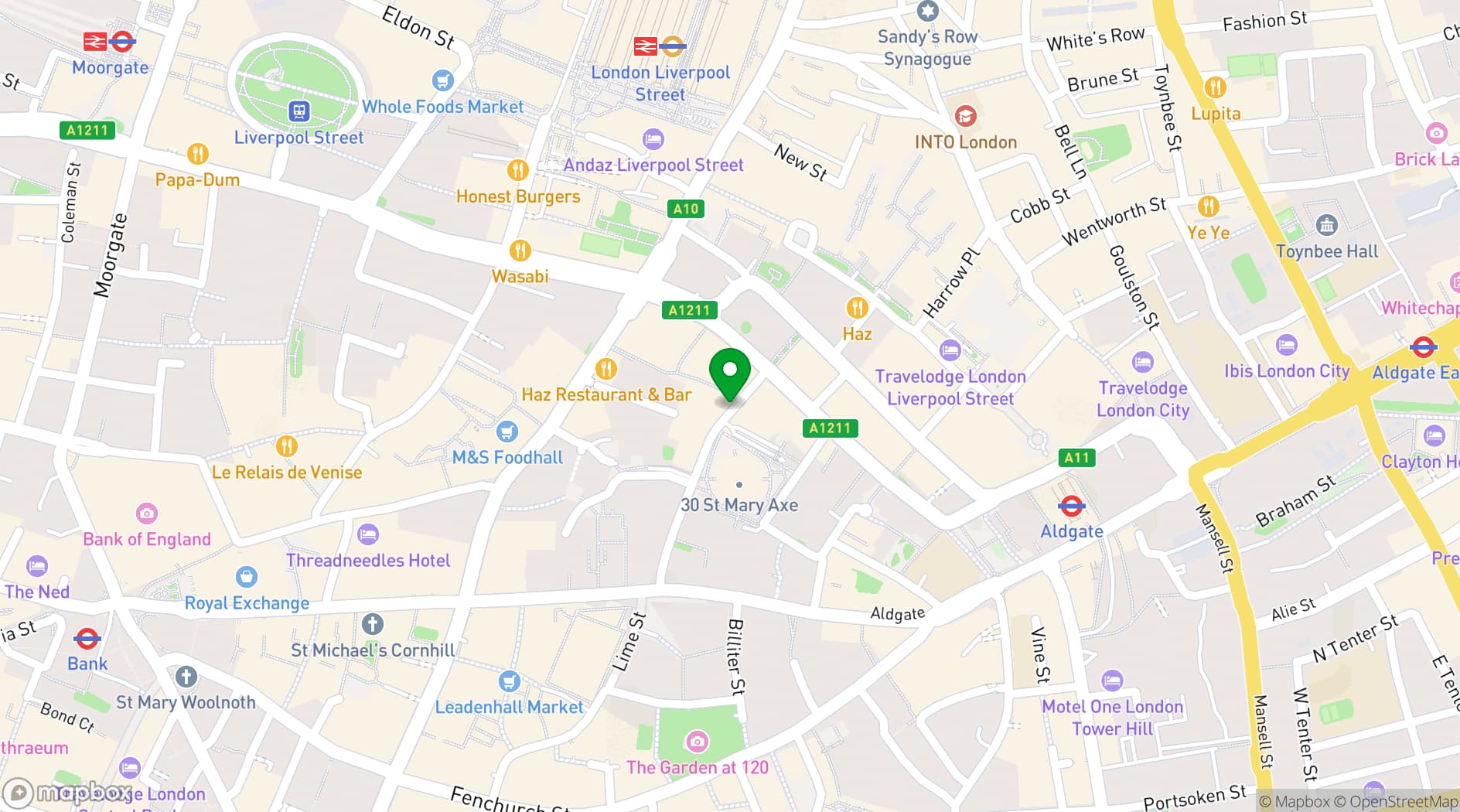 Map showing Slug & Lettuce, St Mary Axe