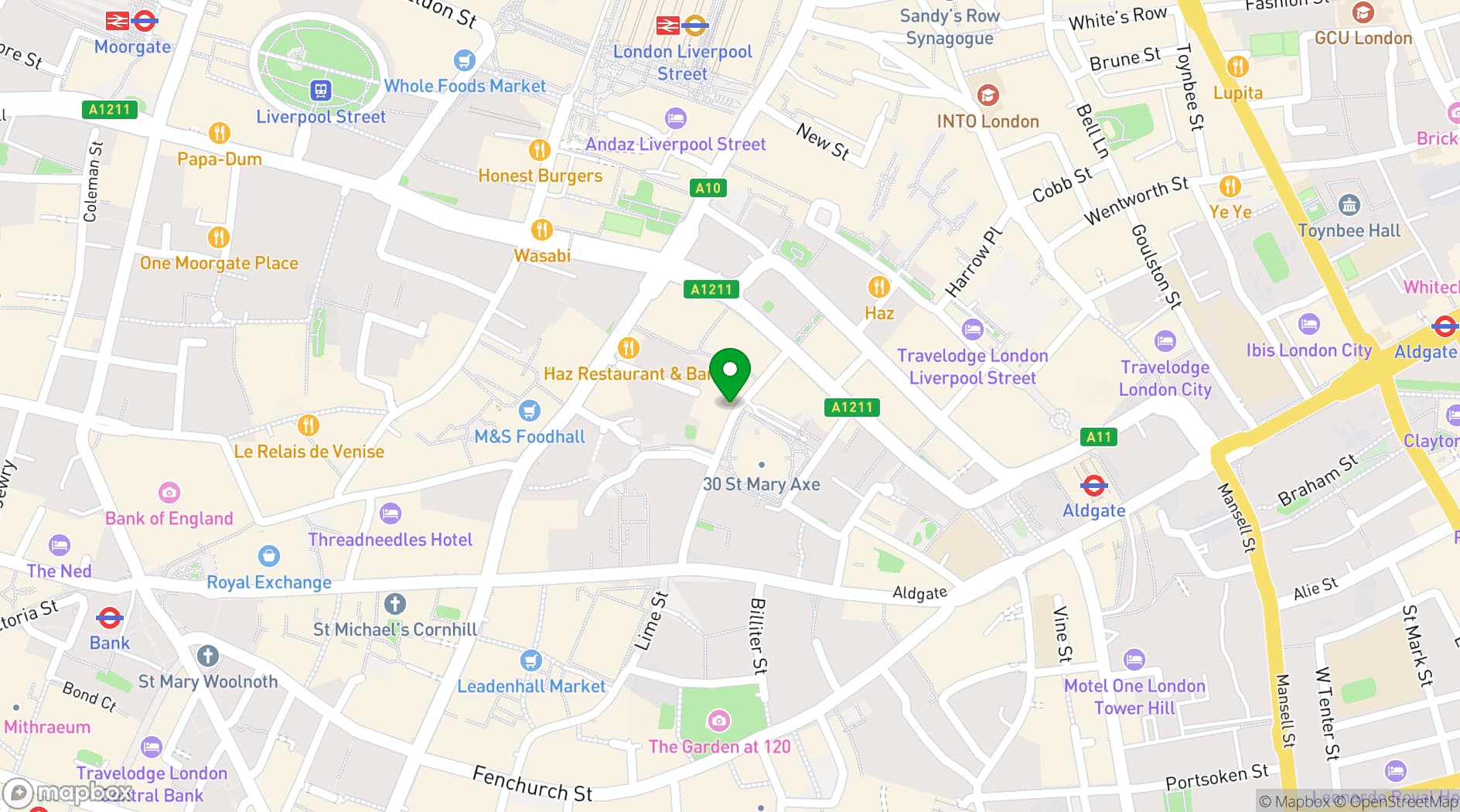 Map showing Roxy Ball Room, St Mary Axe London