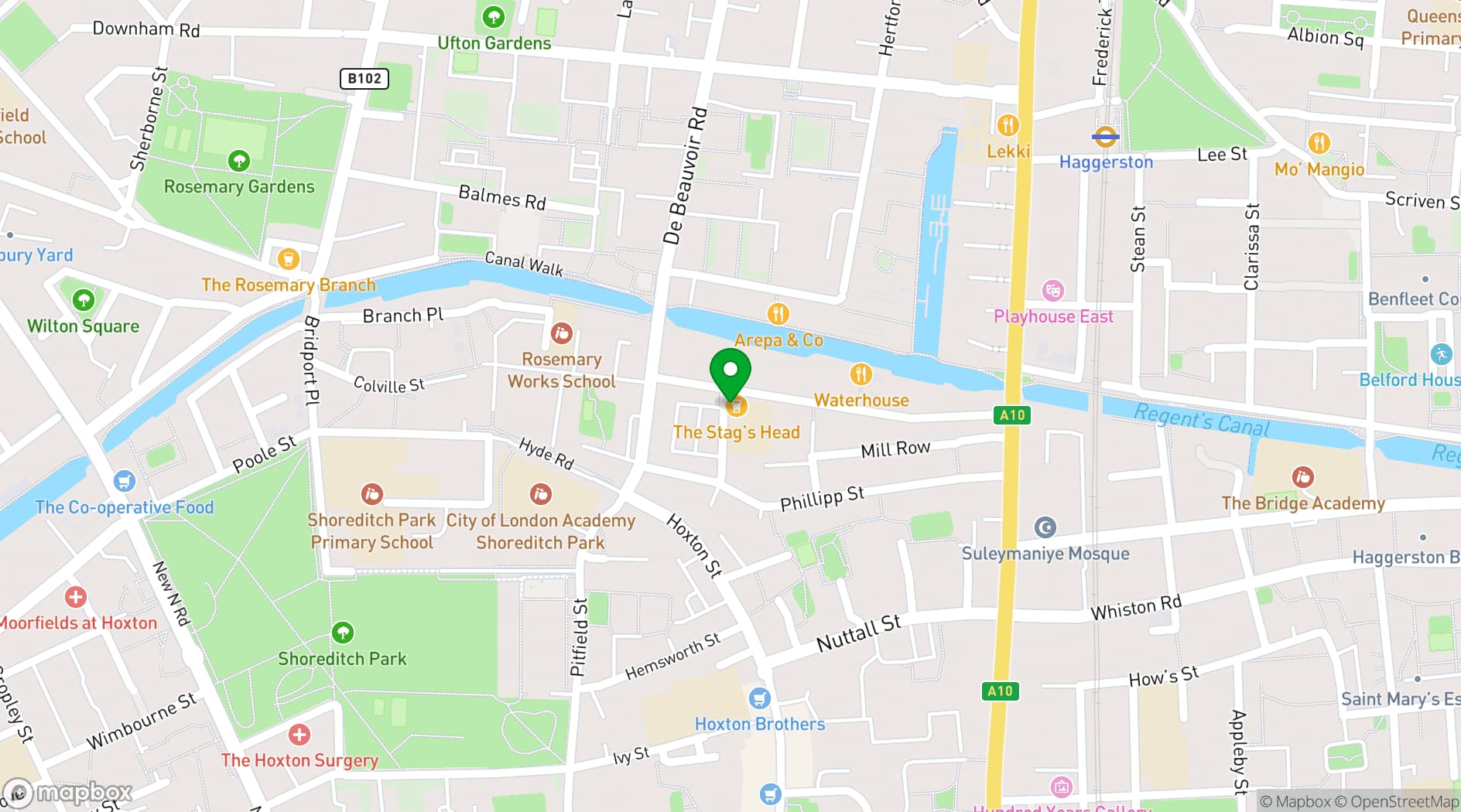 Map showing Stag's Head Hoxton