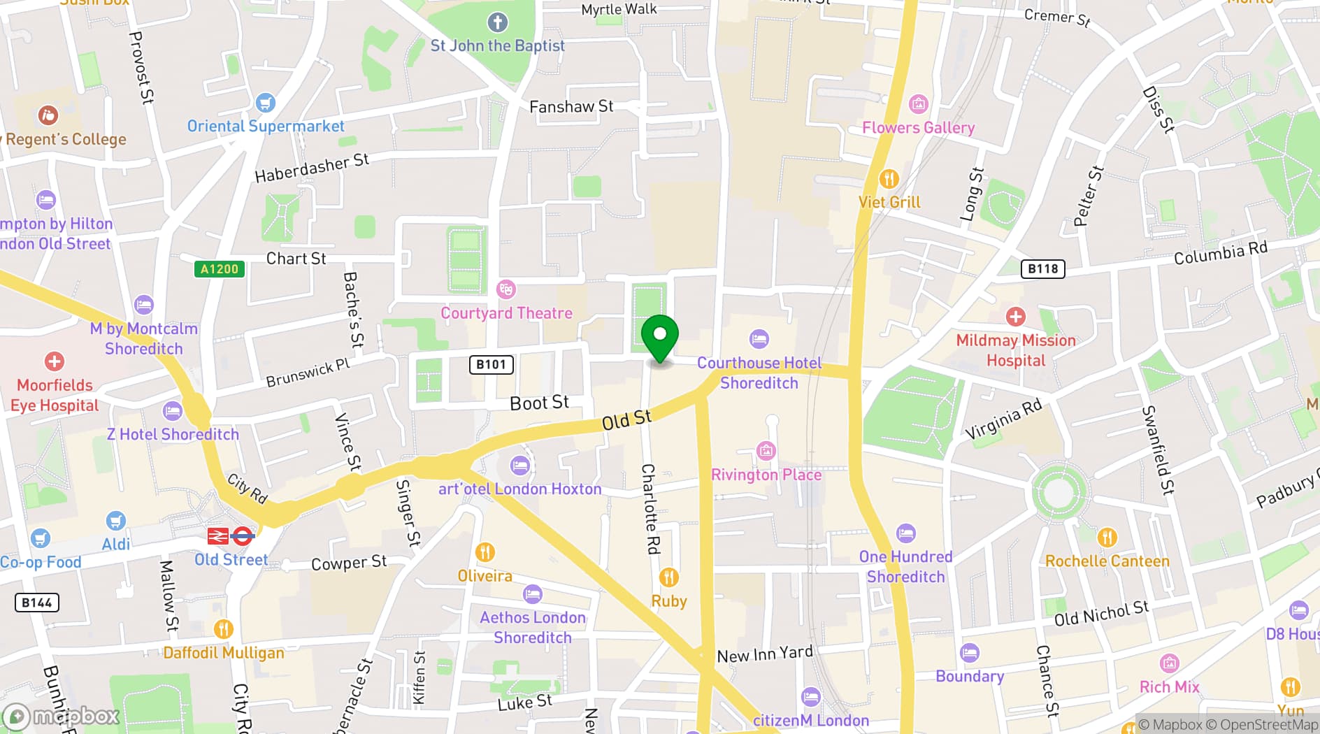 Map showing Cottons Shoreditch