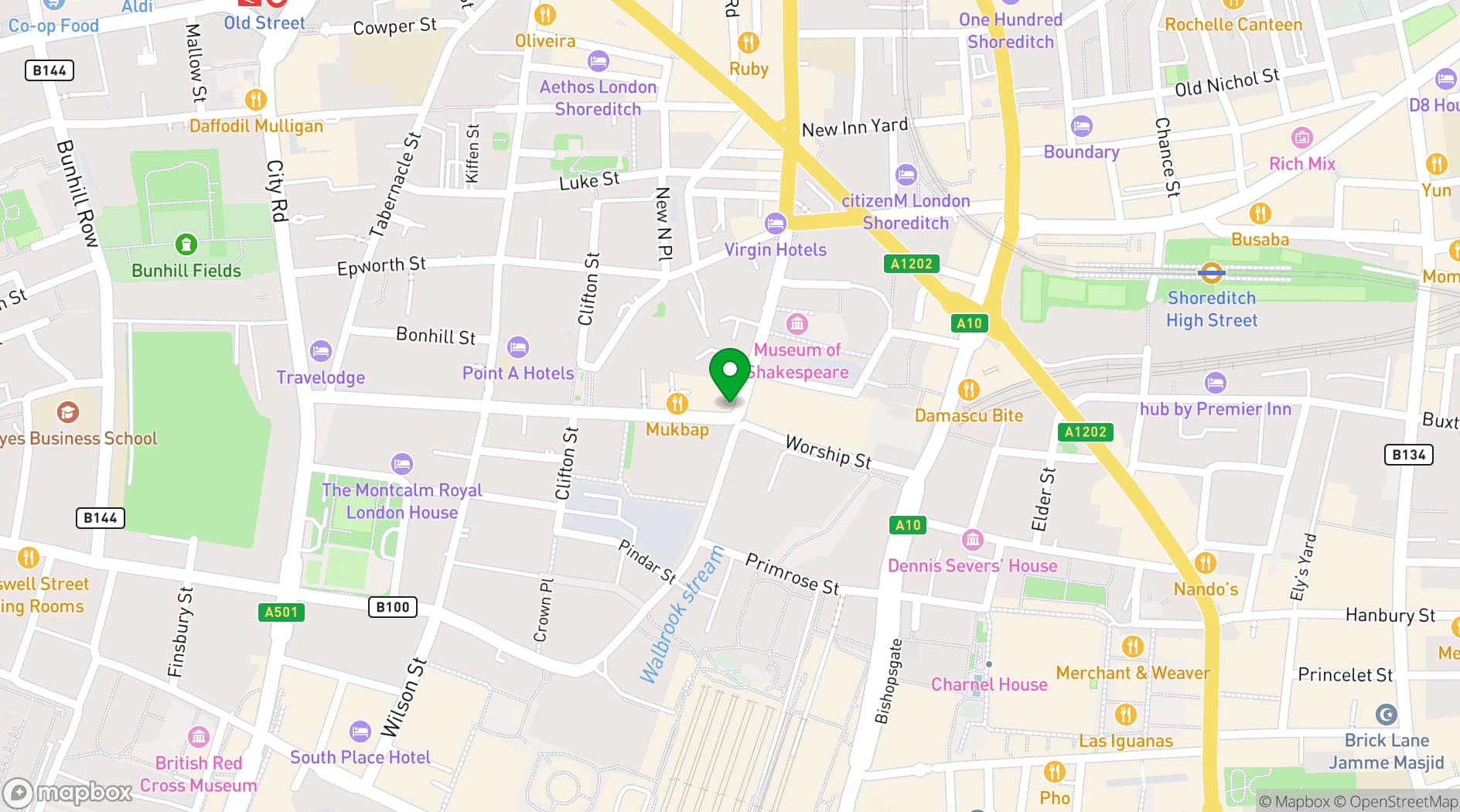 Map showing Queen of Hoxton