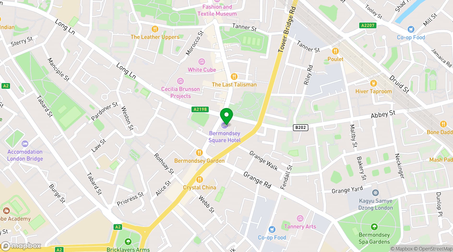 Map showing The Bermondsey Square Hotel