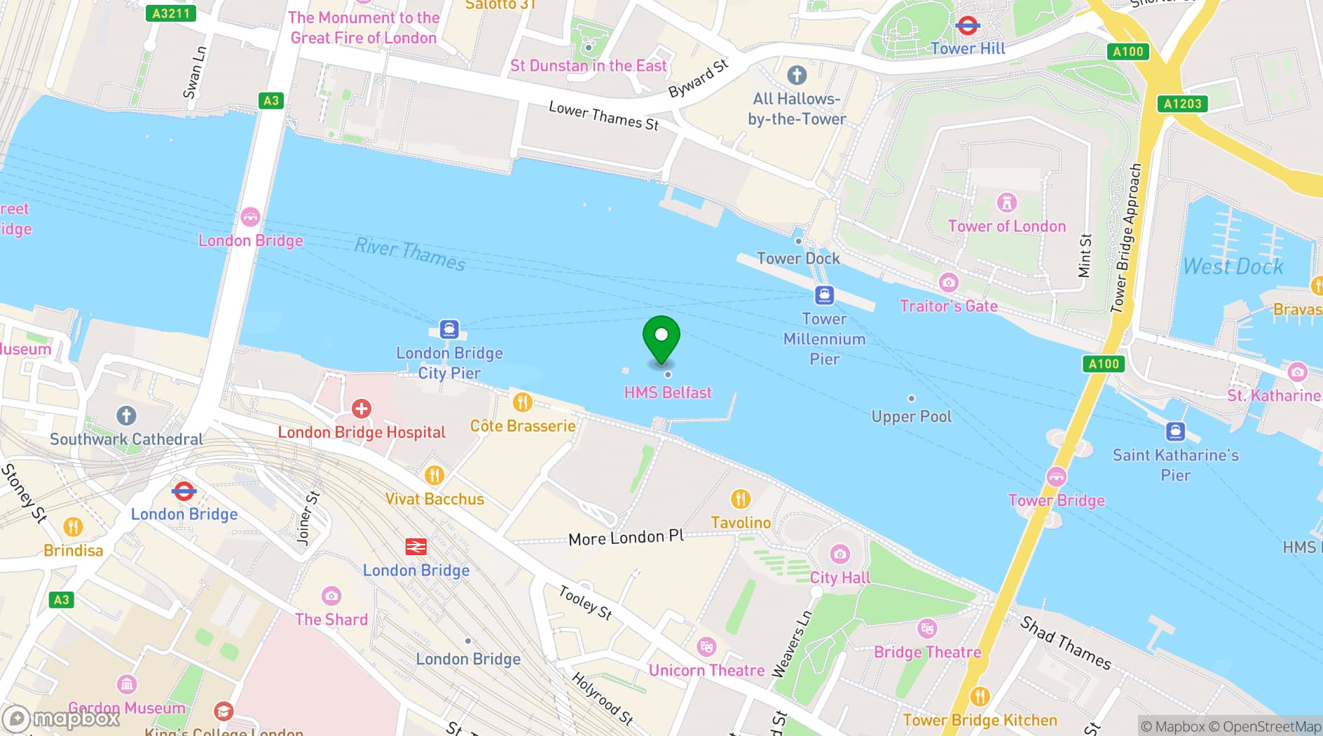 Map showing HMS Belfast