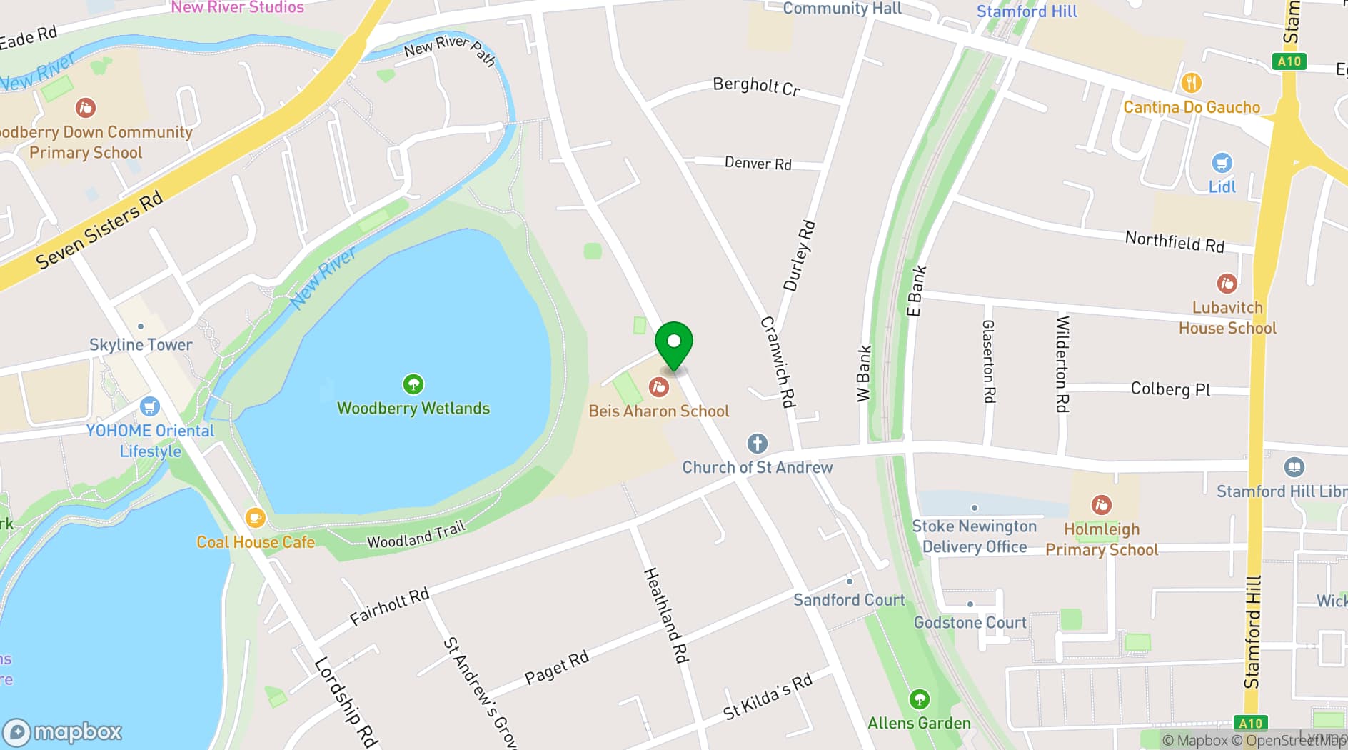 Map showing Belz Simcha Hall