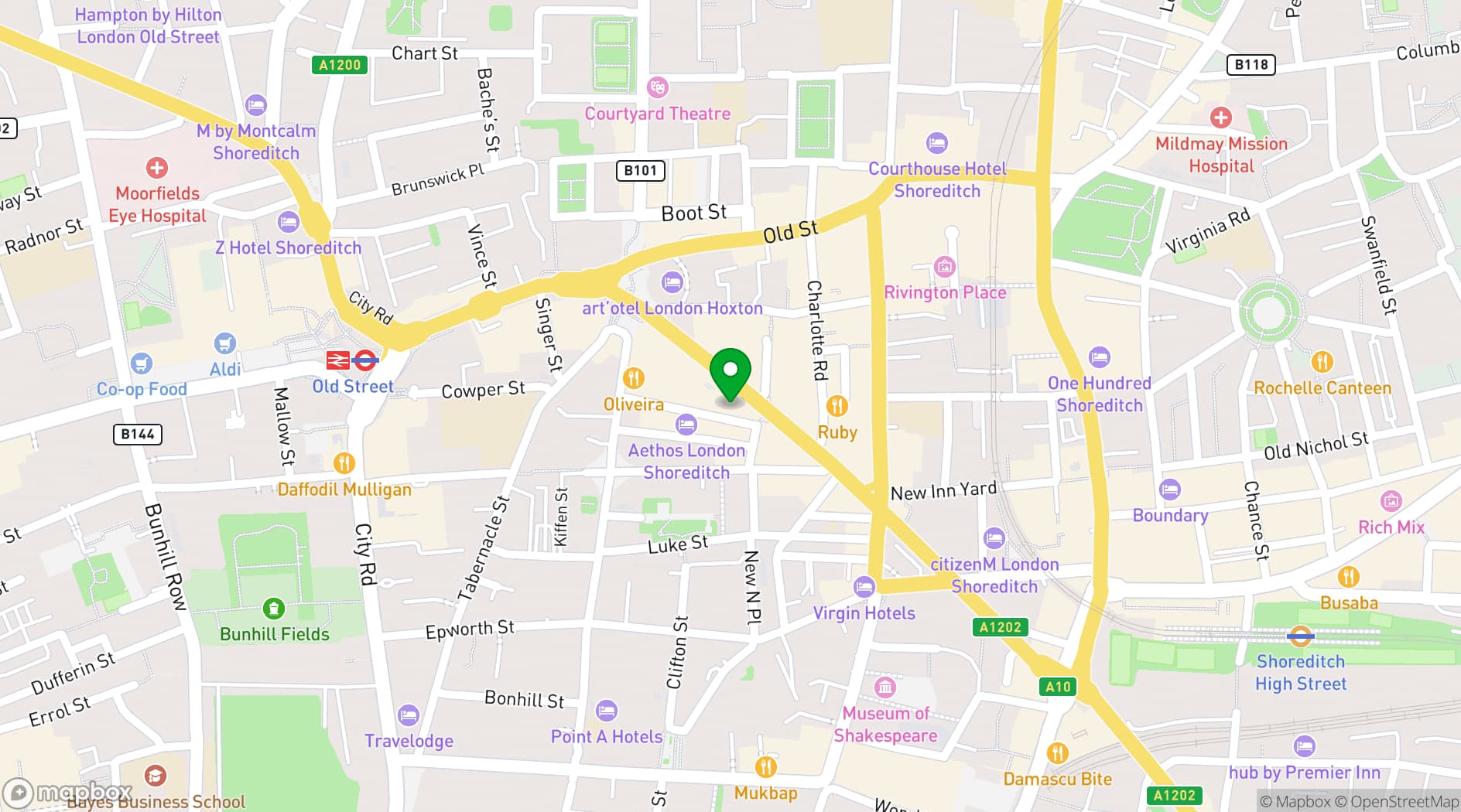 Map showing Hart Shoreditch Hotel London