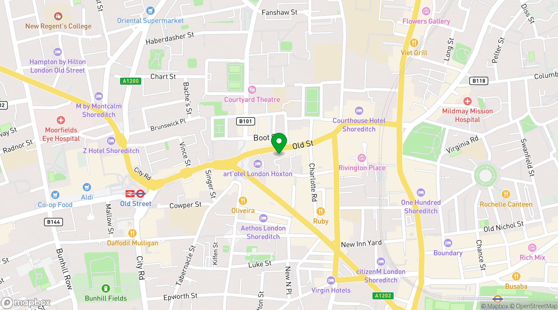 Map showing Bath Place, Rivington Street
