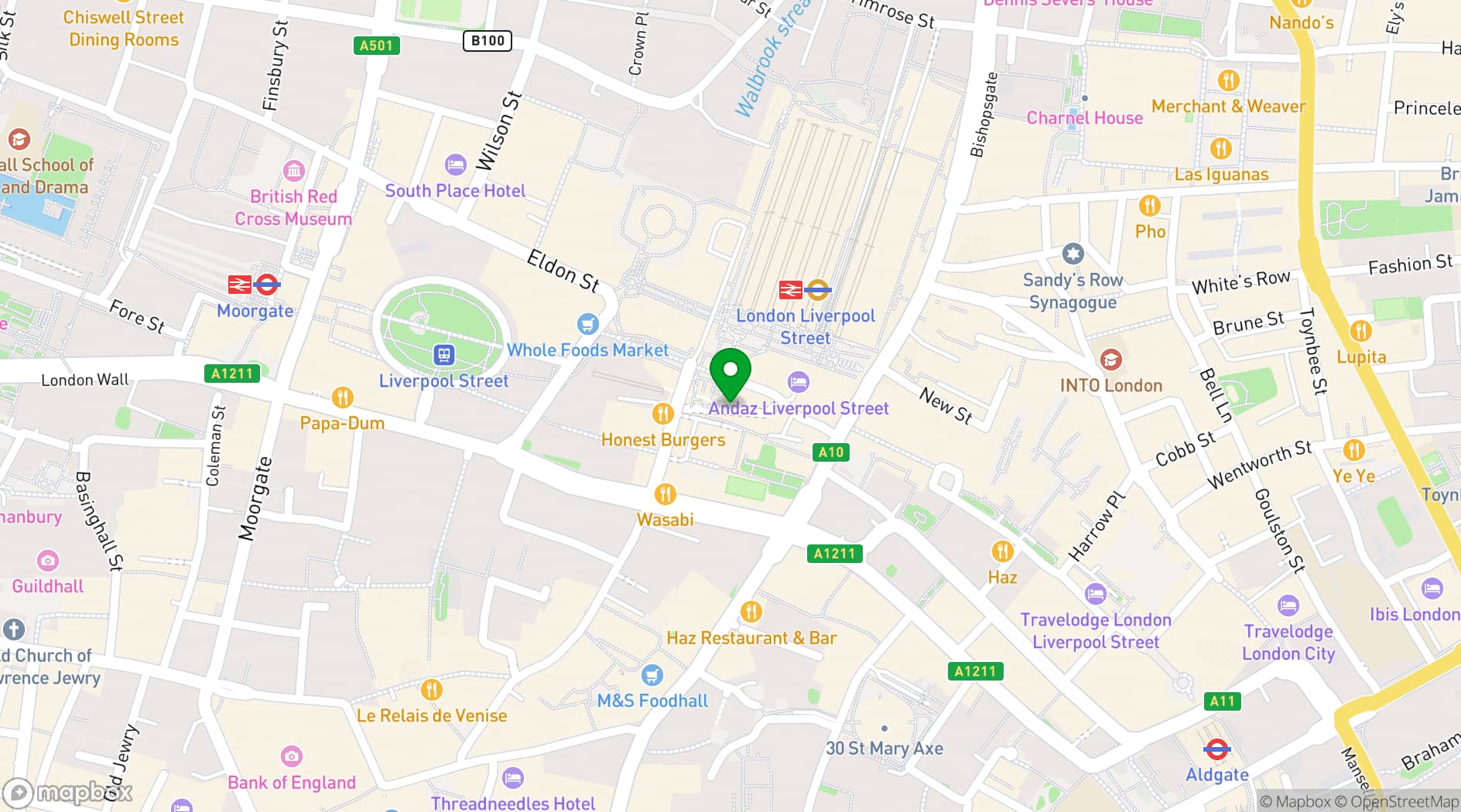Map showing Boom Battle Bar London Liverpool Street