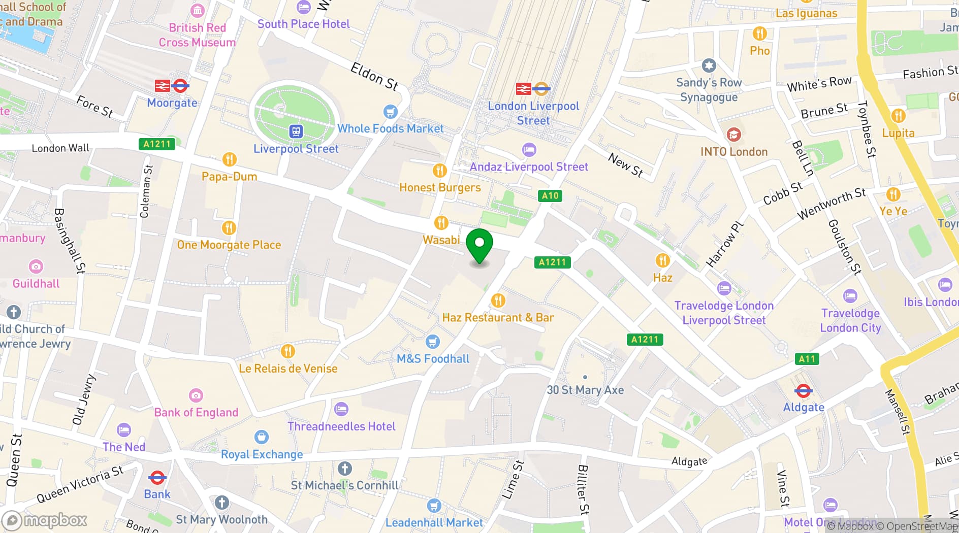 Map showing Liverpool Street, Bishopsgate