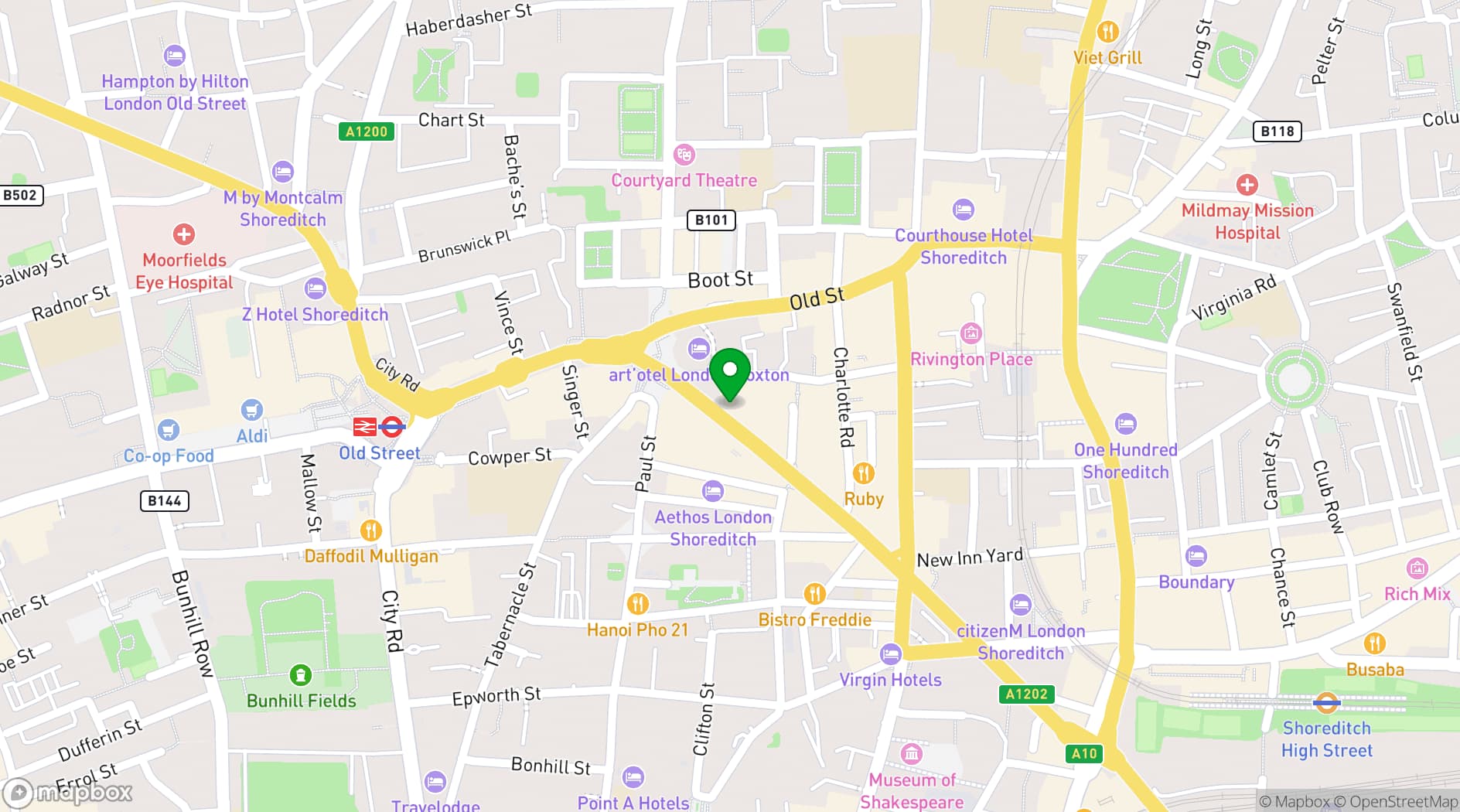 Map showing temper Shoreditch
