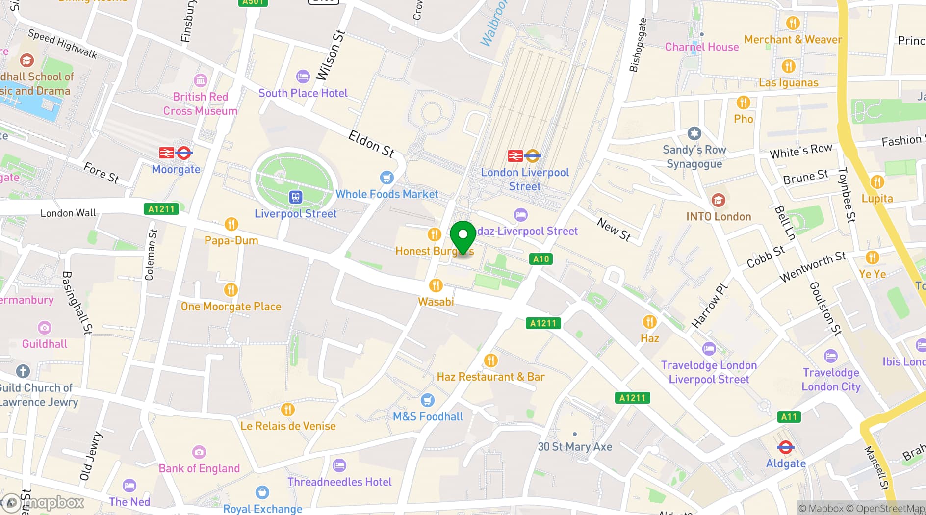 Map showing MYO Liverpool Street