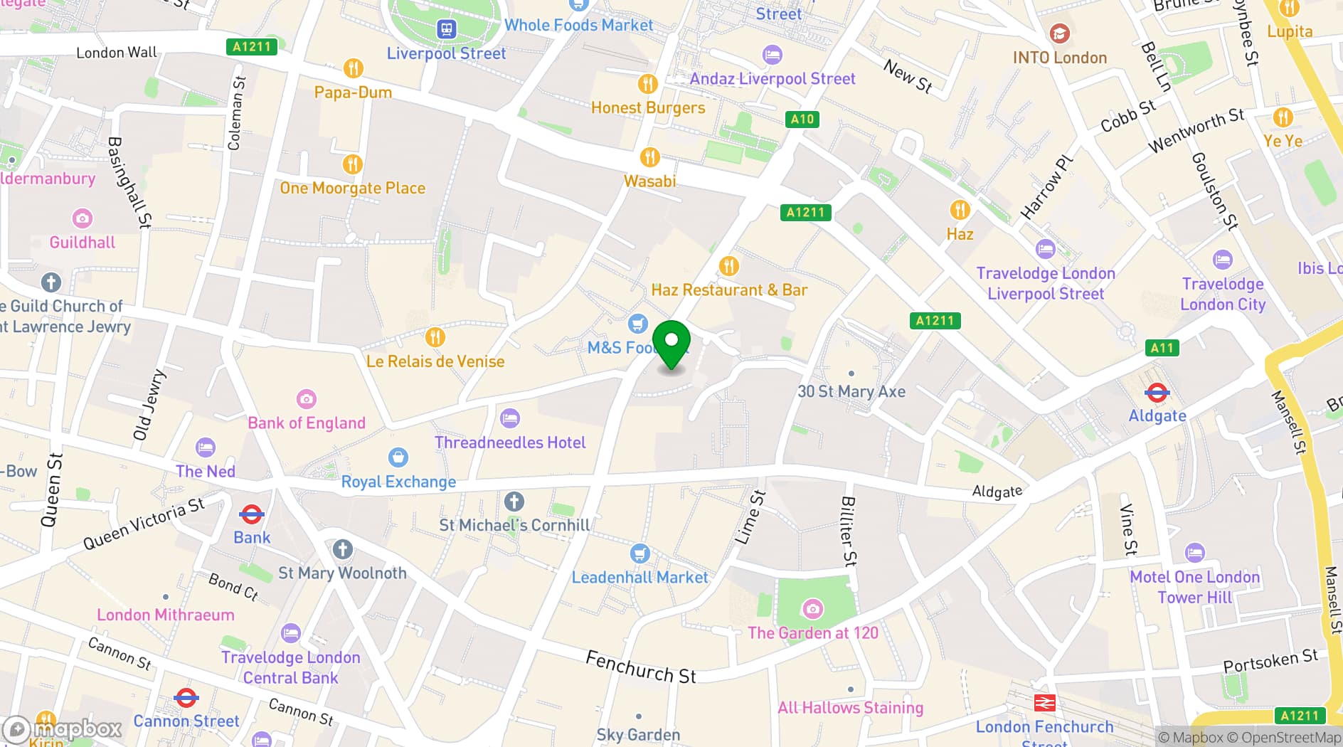 Map showing Lucky Cat Bishopsgate