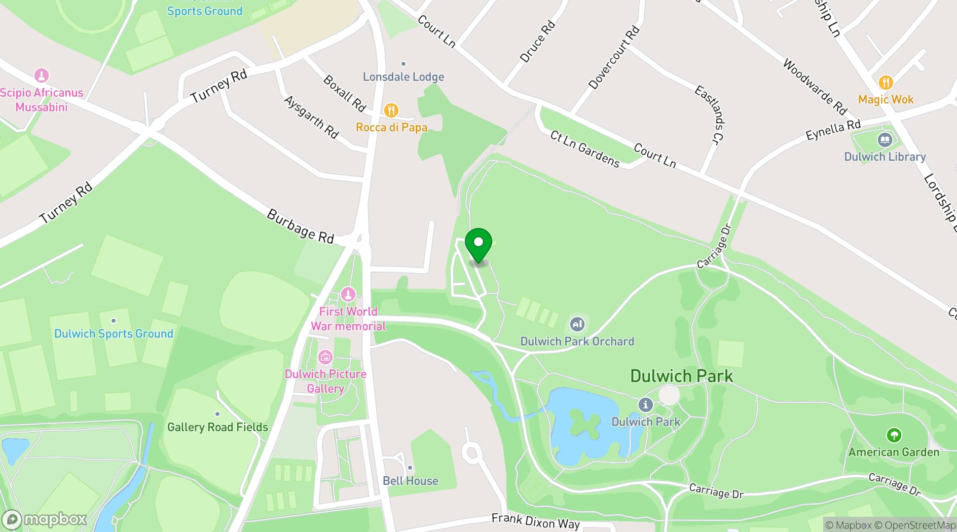 Map showing Dulwich Park
