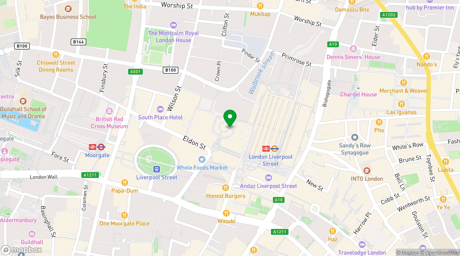 Map showing Mr Fogg's City Tavern