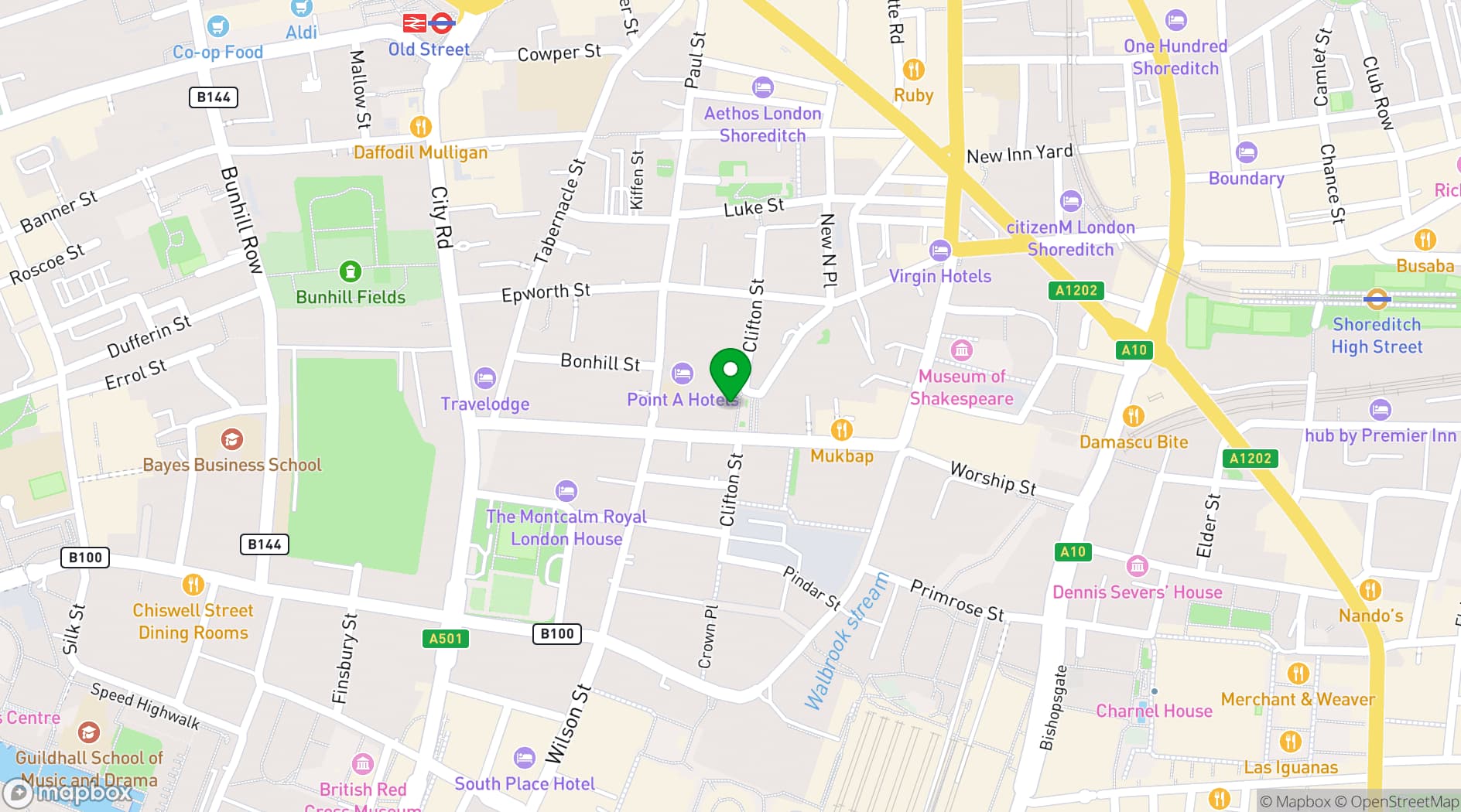 Map showing HubHub - Worship Square