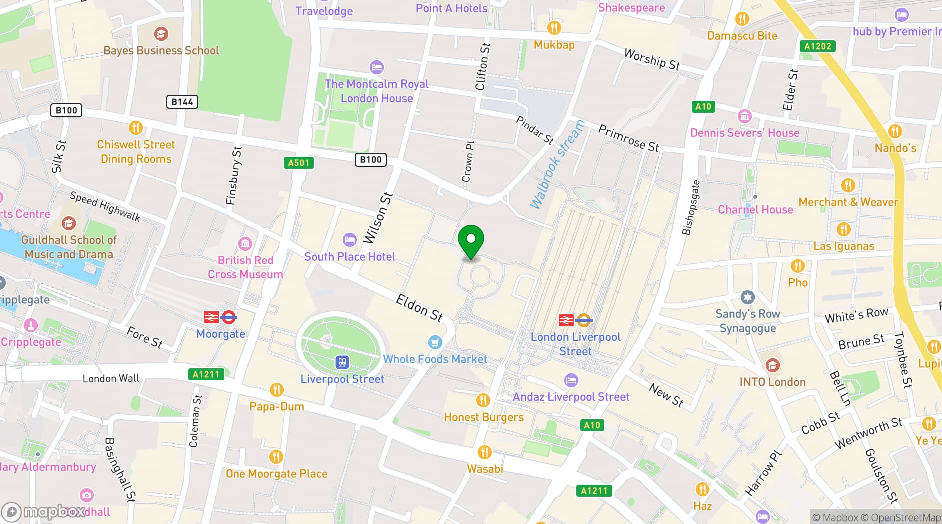Map showing The Botanist Broadgate Circle