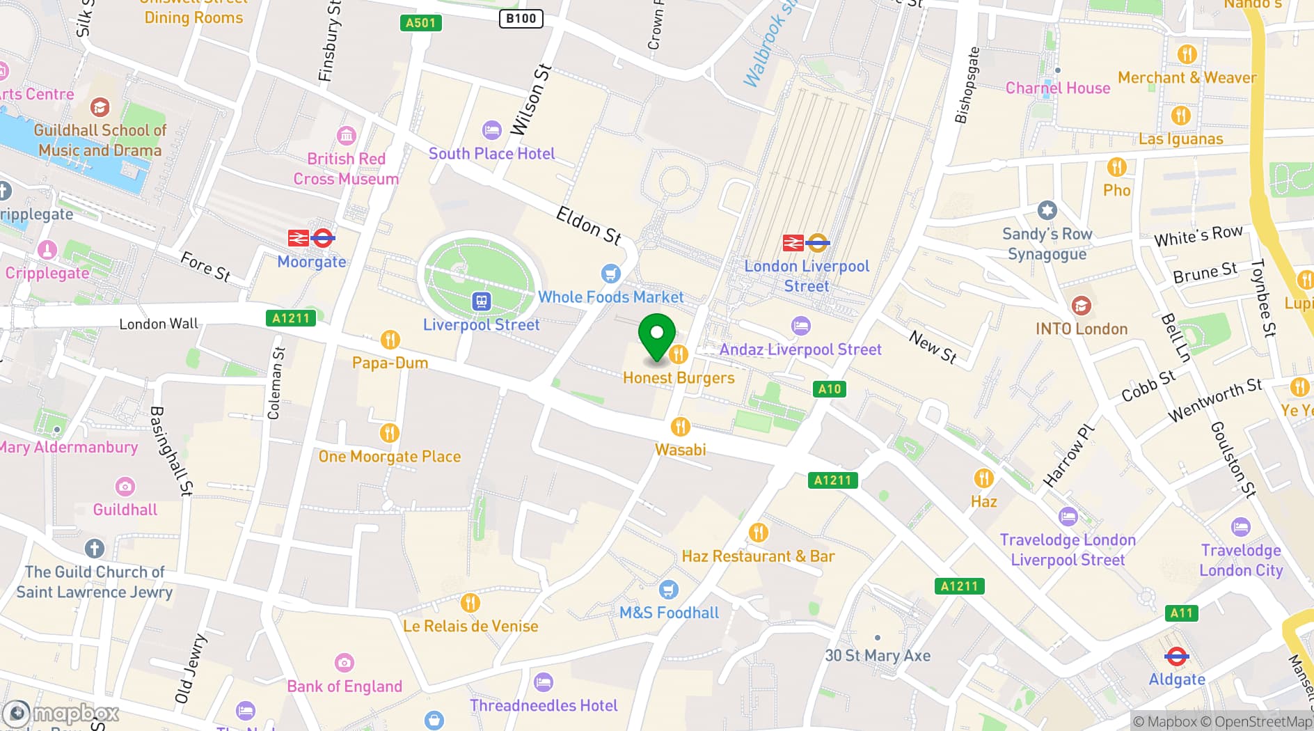 Map showing Spaces Liverpool St