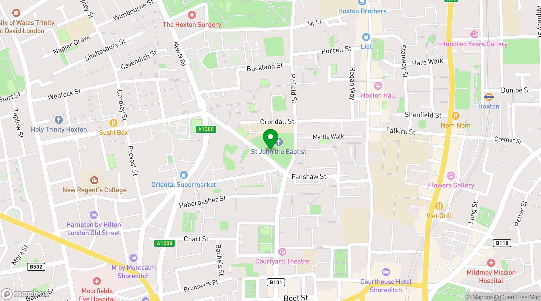 Map showing St John's Hoxton
