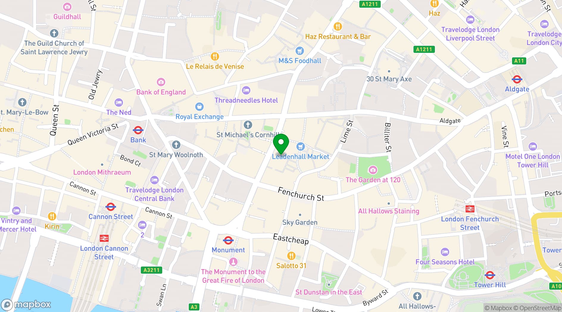Map showing Planet of the Grapes Leadenhall