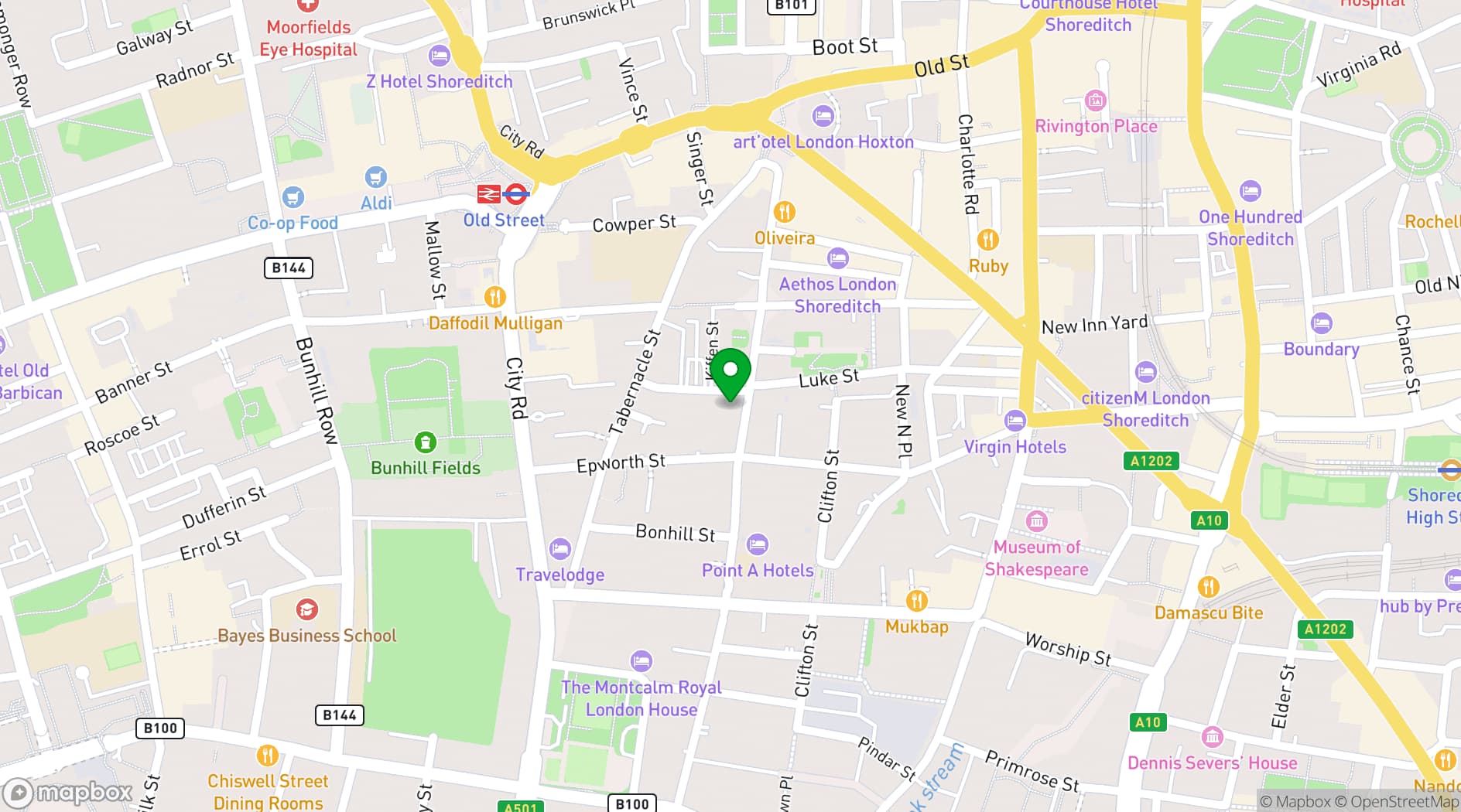 Map showing Maldron Hotel Shoreditch