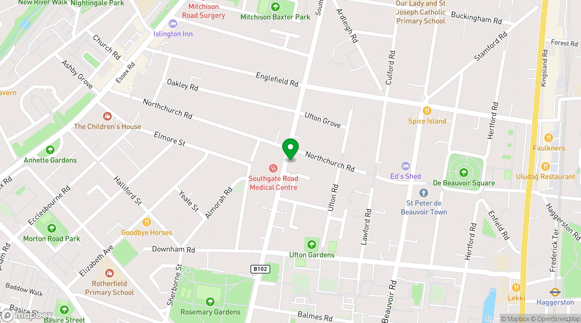 Map showing The De Beauvoir Deli Co