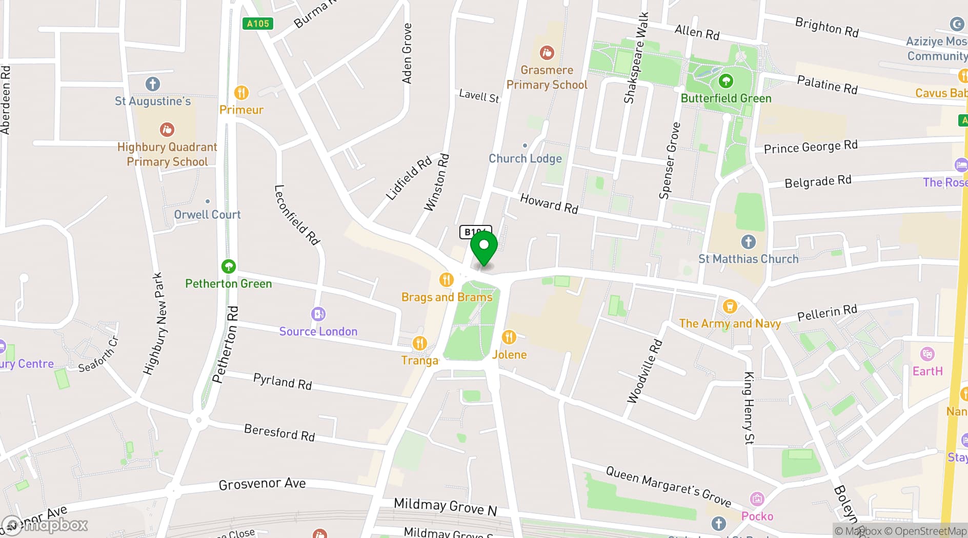 Map showing Newington Green Meeting House