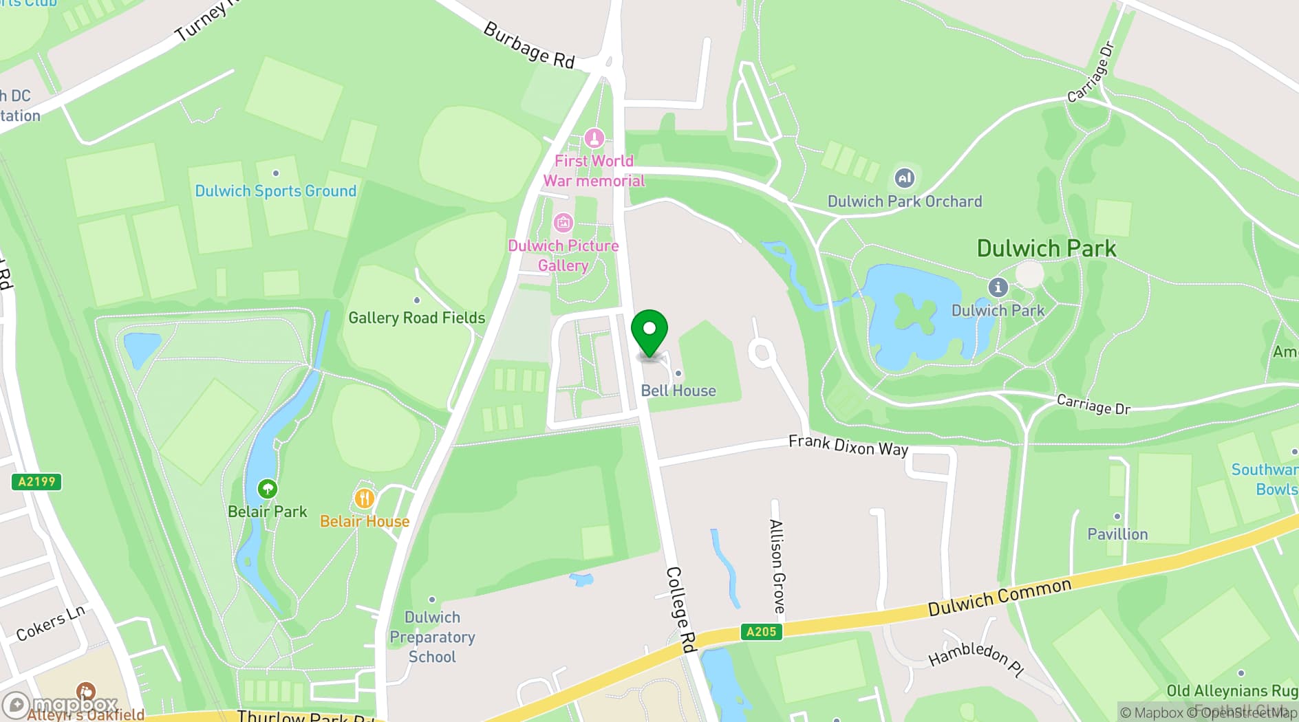 Map showing BELL HOUSE