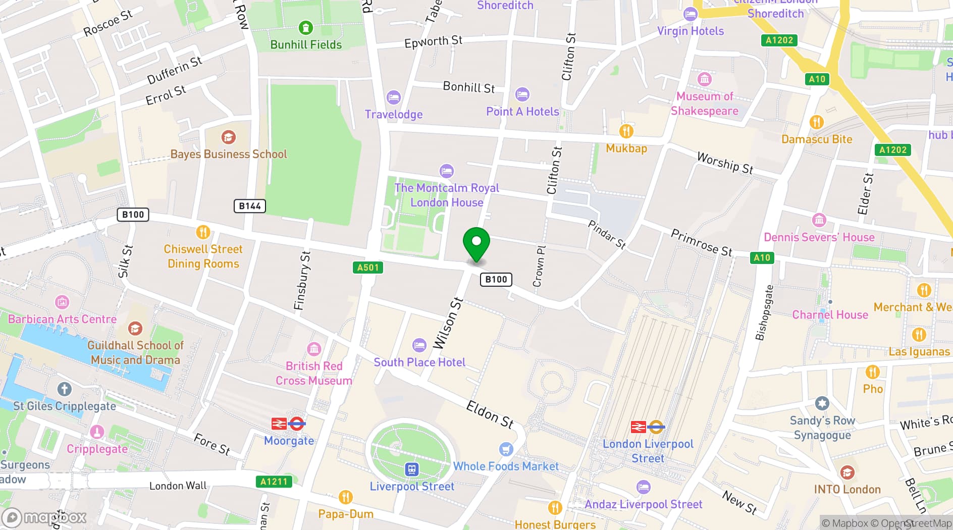 Map showing The Flying Horse Liverpool Street