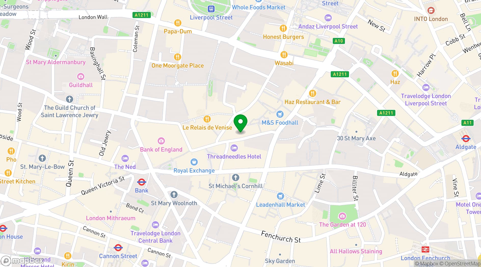 Map showing Burger & Lobster Threadneedle Street