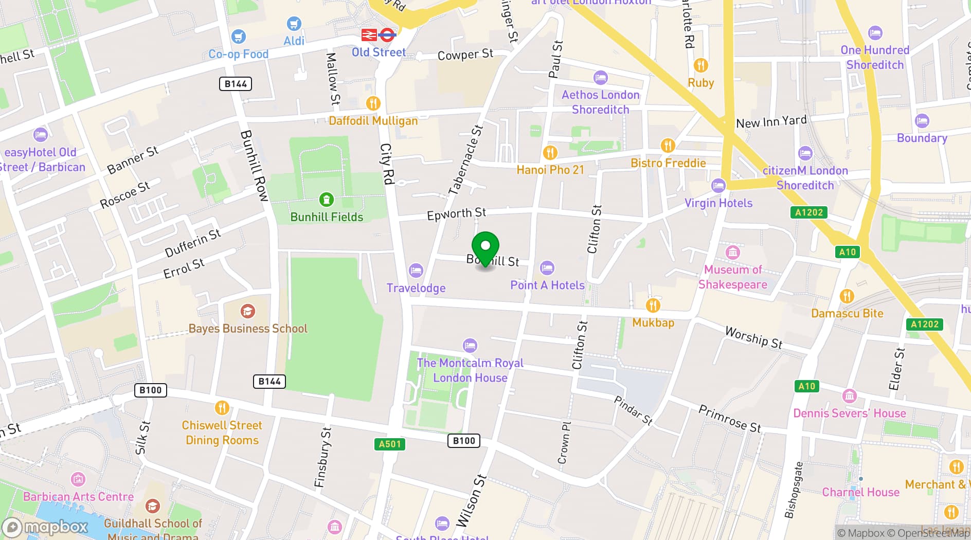 Map showing CCT Venues - Moorgate