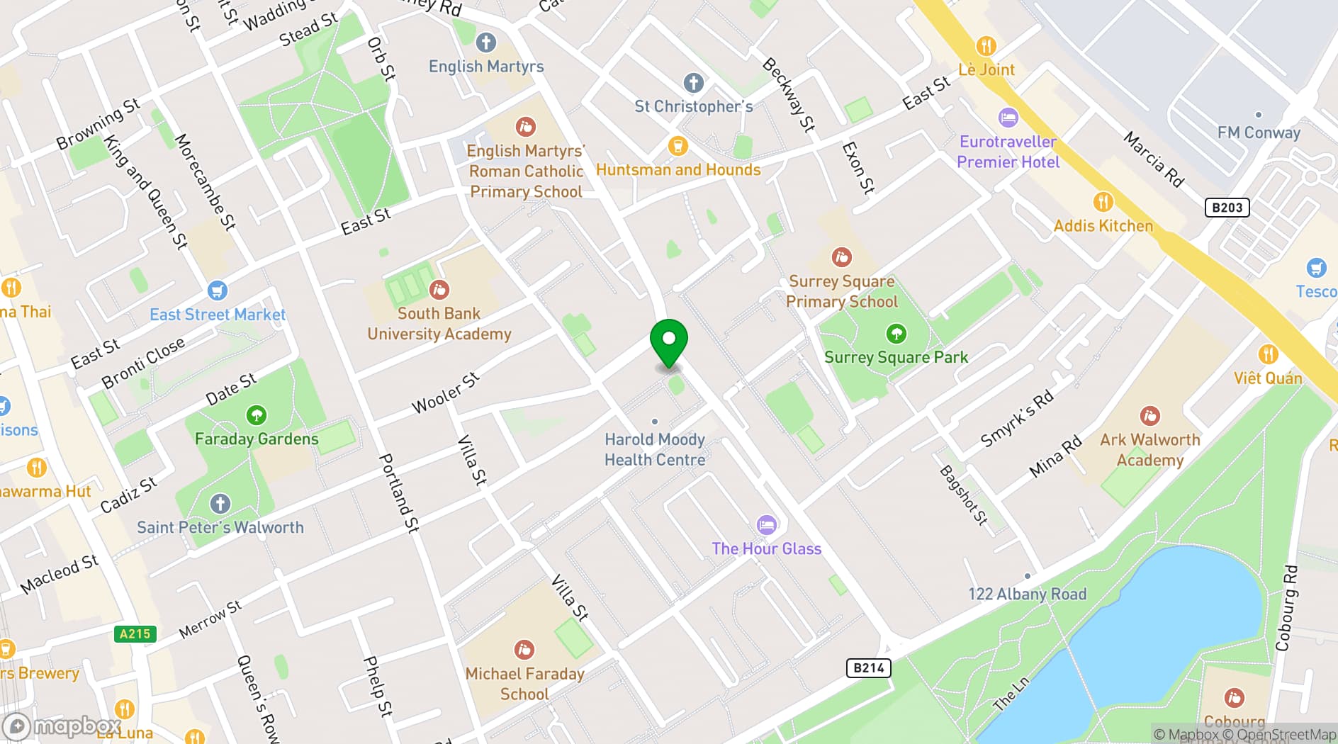 Map showing Una Marson Library