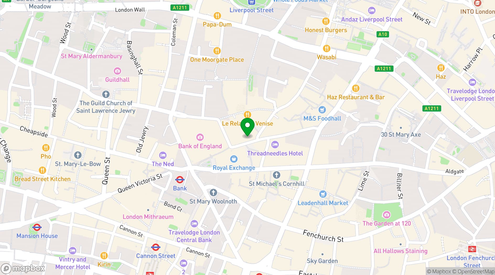 Map showing Brasserie Blanc Threadneedle Street