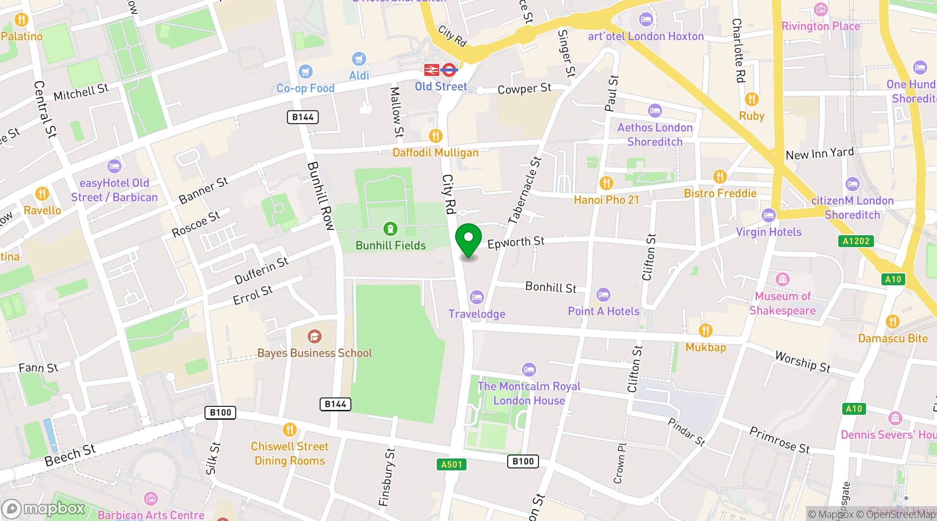 Map showing Spaces City Road