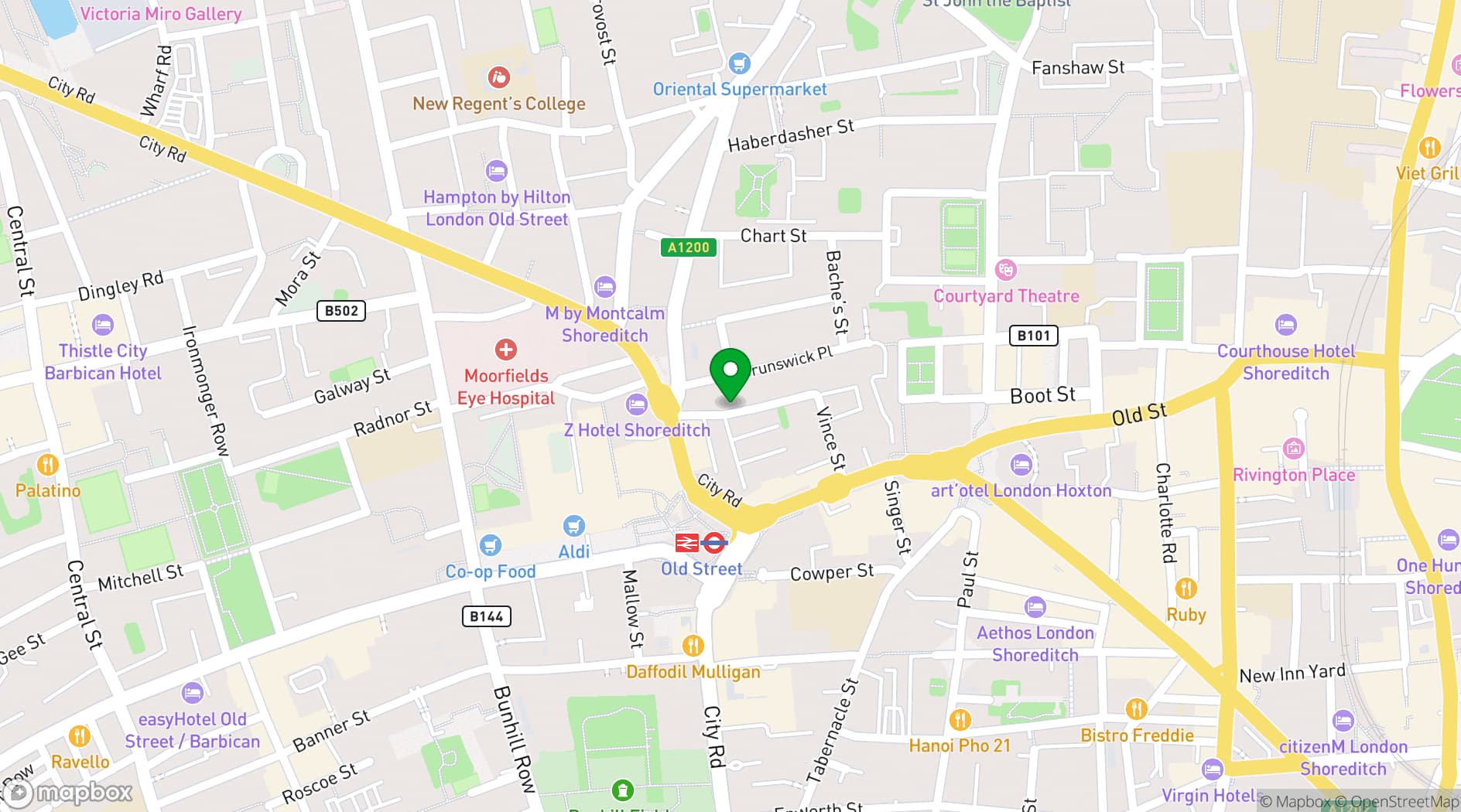 Map showing Oneder Shoreditch