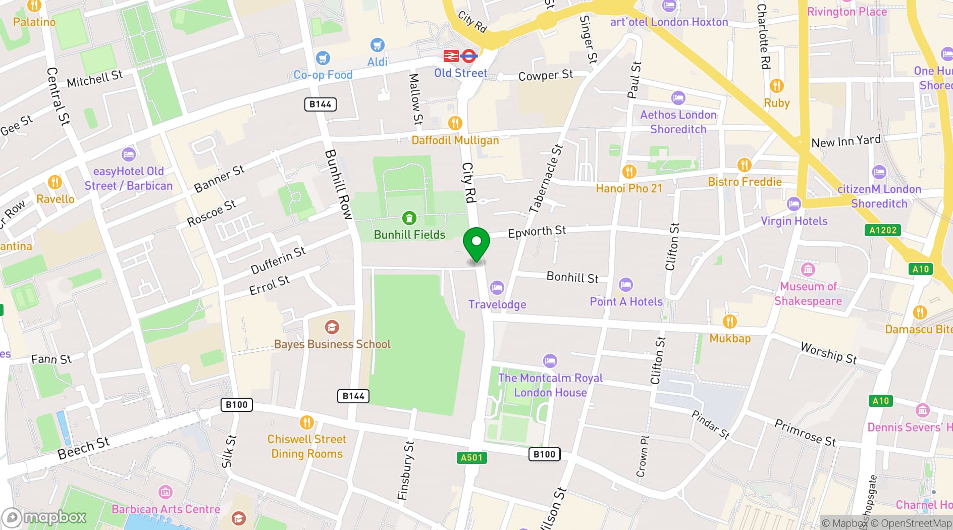 Map showing The HAC (Honourable Artillery Company)