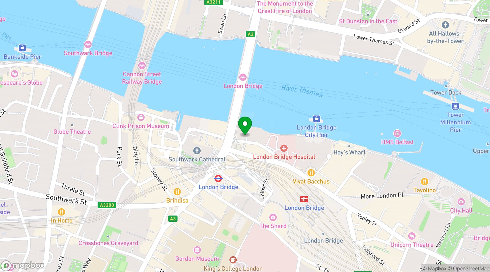 Map showing Rennie Vaults at London Bridge 