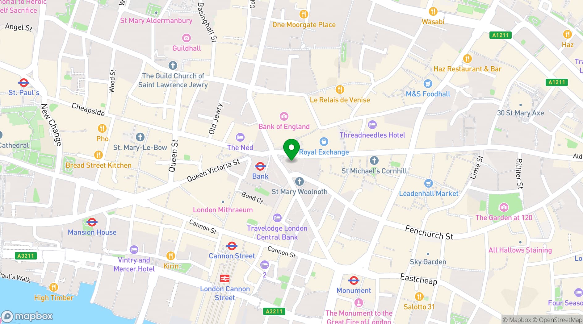 Map showing 1 Cornhill